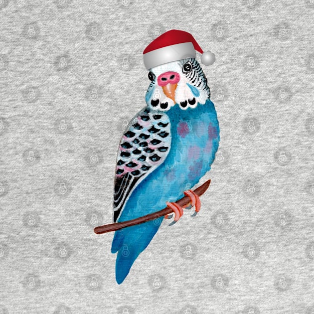 Santa Hat Christmas Budgerigar for Bird Lover by IvyLilyArt